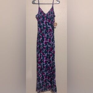 dip VIVID FLORAL SUNDRESS Adjustable Straps Side Slits Vneck NWT